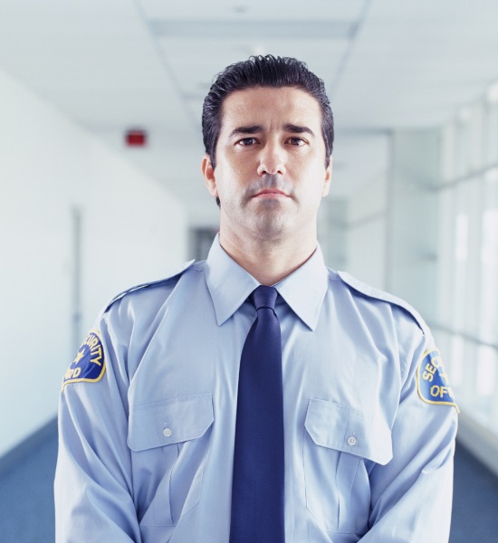 A uniformed security guard